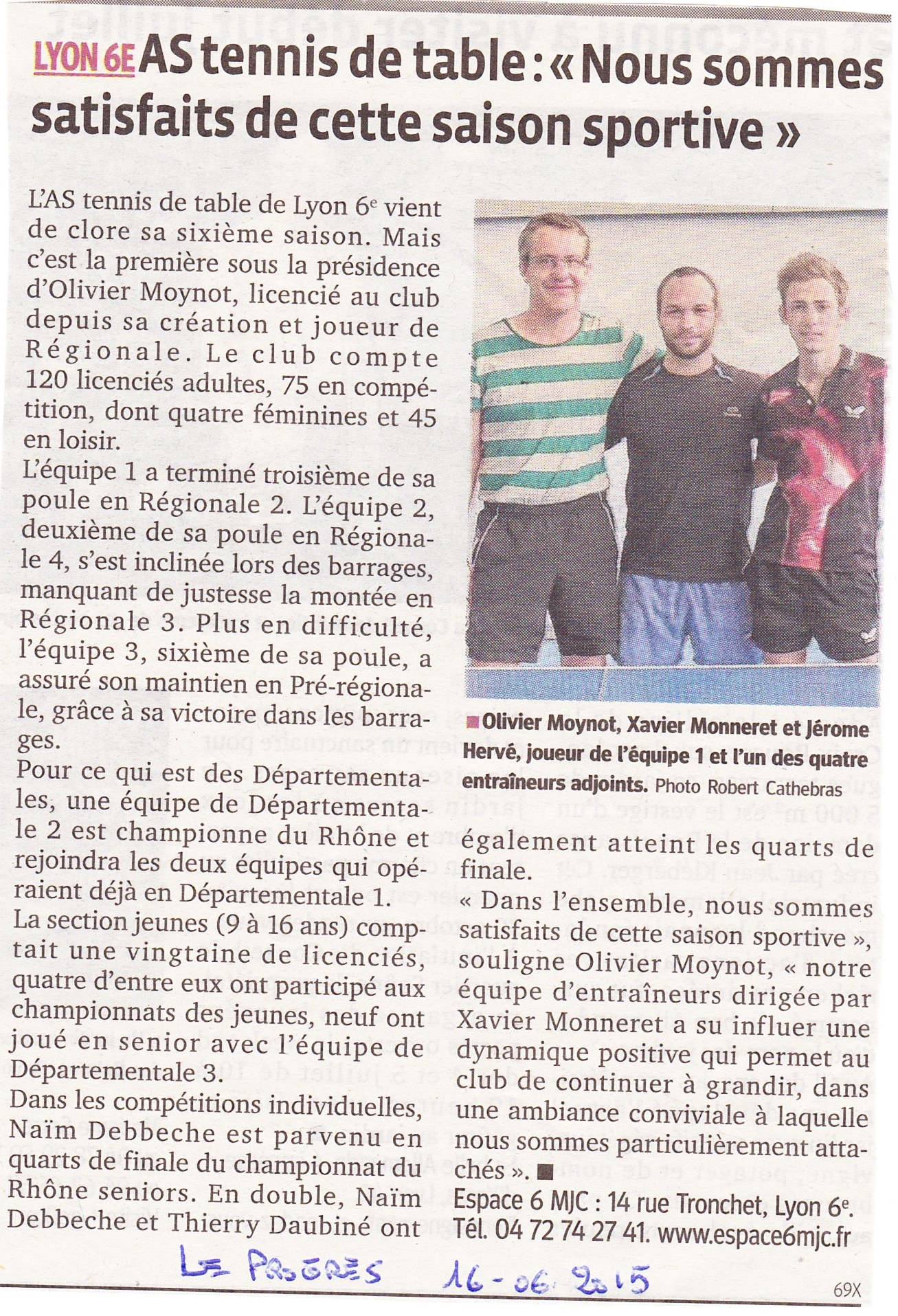 Un article de presse du 16 juin 2015 – ASTT LYON 6